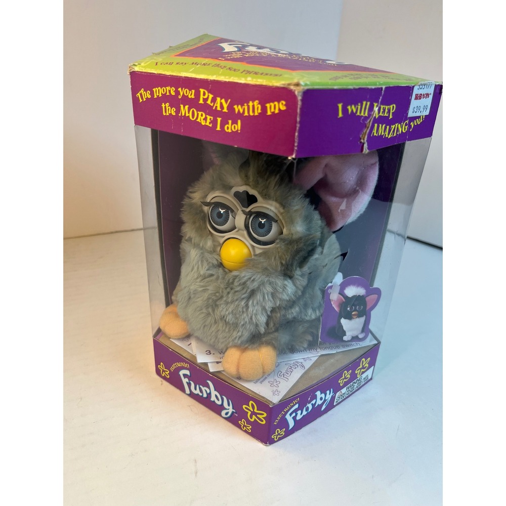 Vintage 1998 Tiger Electronics Furby Elephant Grey Blue Eyes Pink Ears Boxed